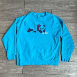 Y2K Enjoi Skate Panda Velvet Graphic Cropped Blue Sweatshirt Size M